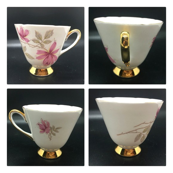 Old Royal Tea Cup Saucer Pink Roses Scalloped Gold Trim Bone China VTG England - Picture 3 of 11